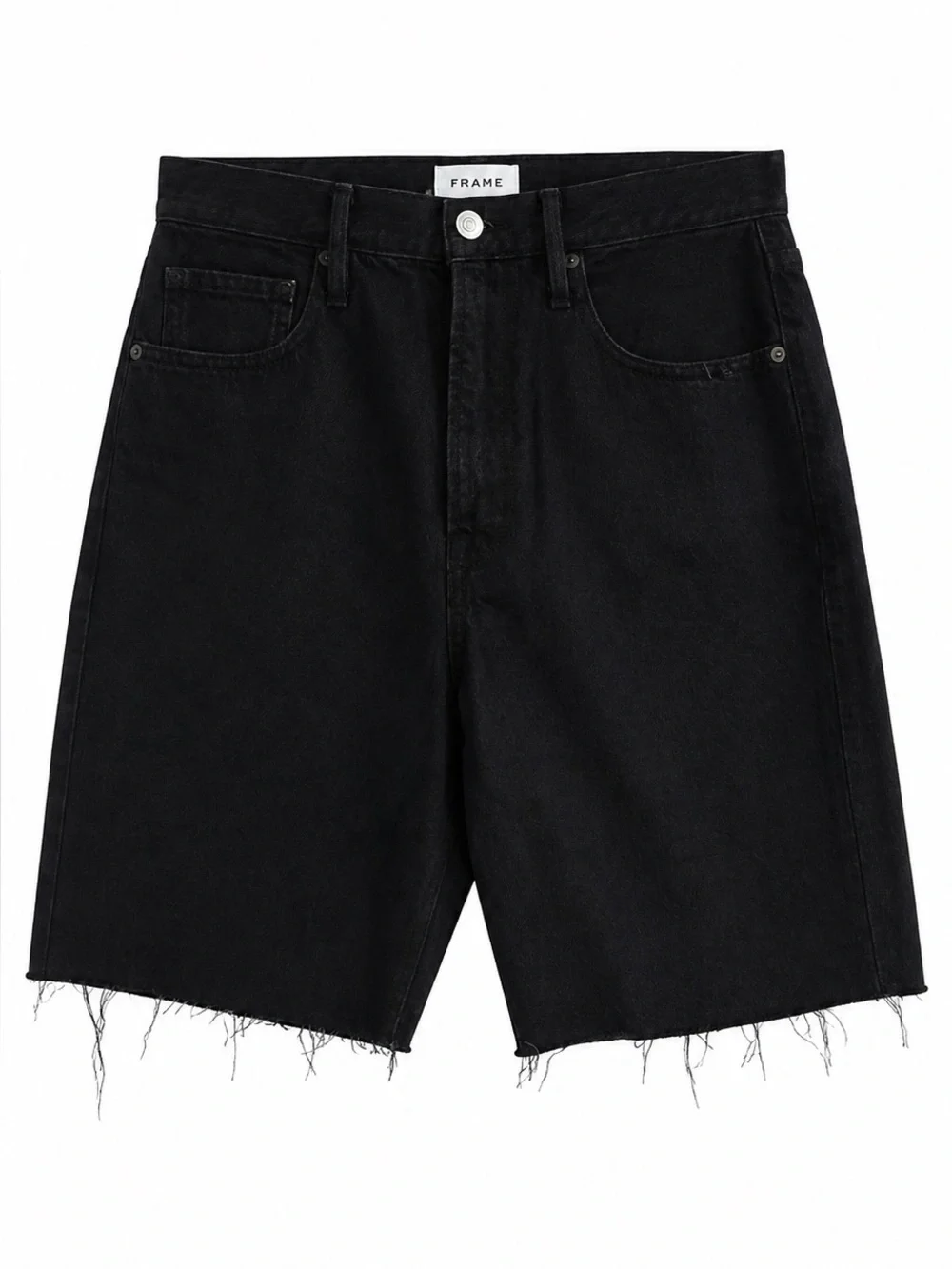 FRAME High Rise Wide-Leg Bermuda Denim Shorts Inkwell Black-28